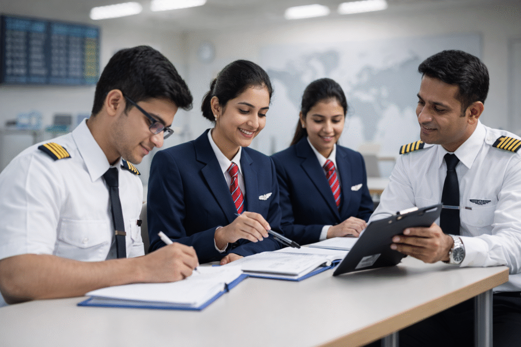 DGCA ground classes in Thane with aviation students studying navigation, meteorology and air regulations