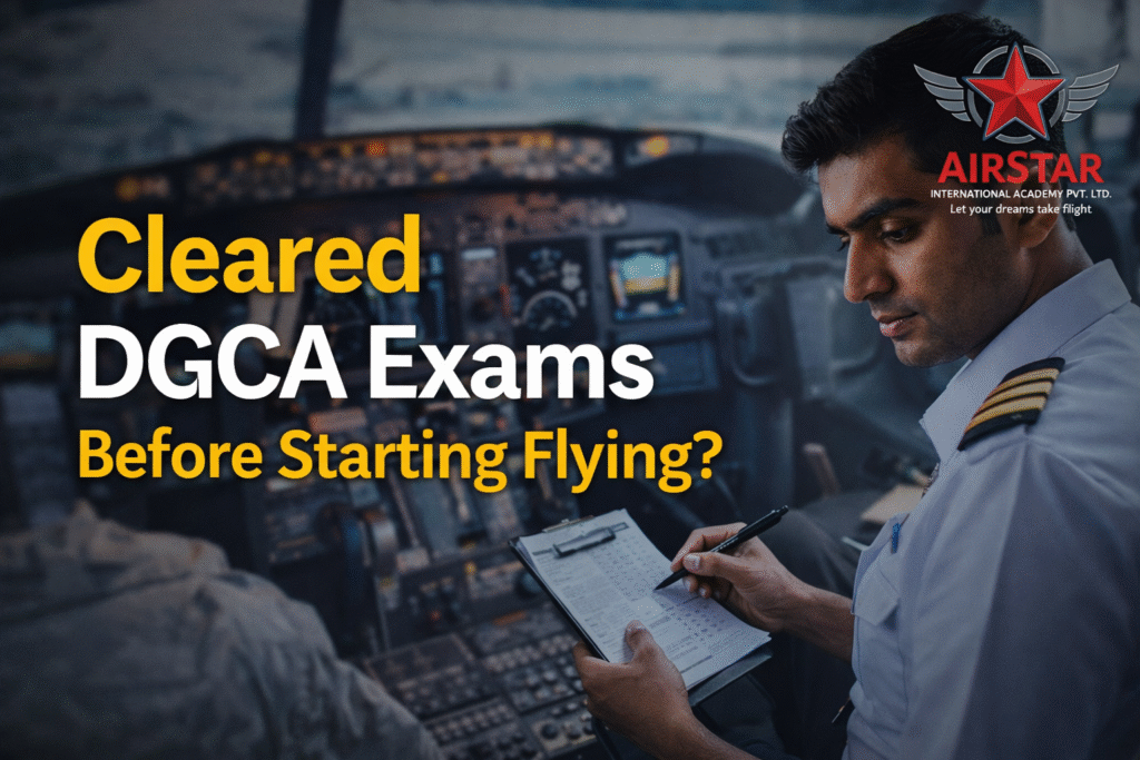 Why It’s Necessary to Clear DGCA Exams Before You Start Flying 4 DGCA exams preparation before flying training with aviation student studying navigation and meteorology